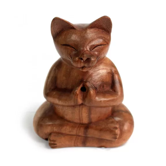 Geschnitzter Holz-Räucherhalter – Große Yoga-Katze Geschnitzter Holz-Räucherhalter – Große Yoga-Katze