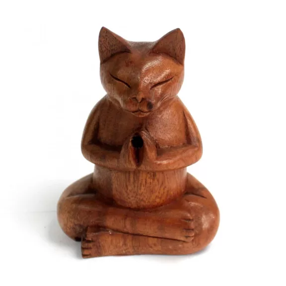 Geschnitzter Holz-Räucherhalter – Mittelgroße Yoga-Katze Geschnitzter Holz-Räucherhalter – Mittelgroße Yoga-Katze