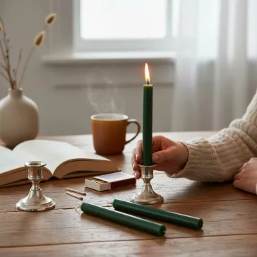 Dunkelgrüne Tischkerzen, 4 Stück