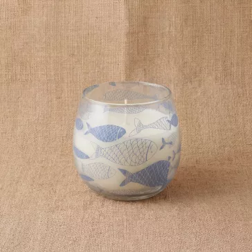   Glaskerze „Strandatmosphäre“ – Blue Fish, Duft „Brezza Marina“ (klein, 200 g)