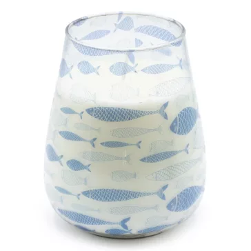   Glaskerze „Strandatmosphäre“ – Blue Fish, Duftnote „Brezza Marina“ (900 g)