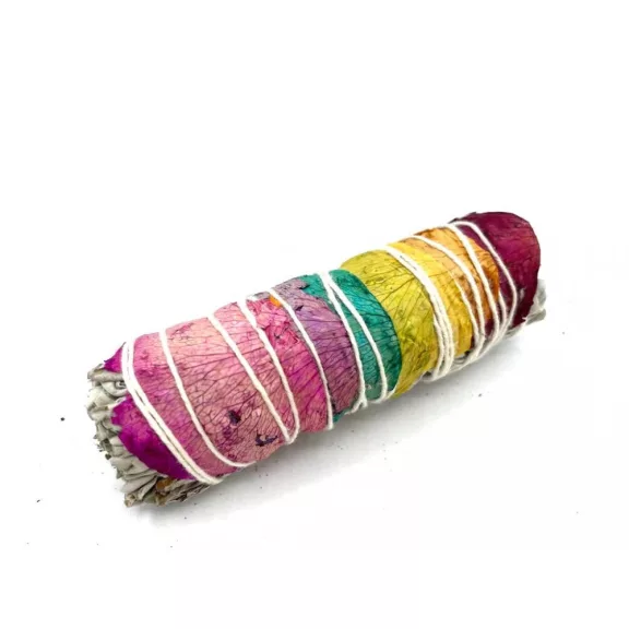 Verpacktes Räucherbündel – 7 Chakren – Rosenblüten und Salbei, 10 cm (Chakra) Verpacktes Räucherbündel – 7 Chakren – Rosenblüten und Salbei, 10 cm (Chakra)