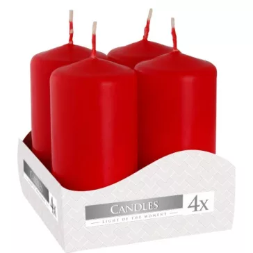 4er-Set Zylinderkerzen 40 x 80 mm – rot