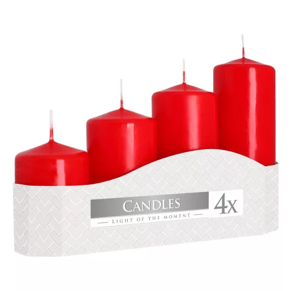 4er-Set Zylinderkerzen 50 mm (11/16/22/33H) – rot 4er-Set Zylinderkerzen 50 mm (11/16/22/33H) – rot