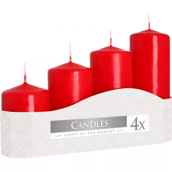 4er-Set Zylinderkerzen 50 mm (11/16/22/33H) – rot 4er-Set Zylinderkerzen 50 mm (11/16/22/33H) – rot