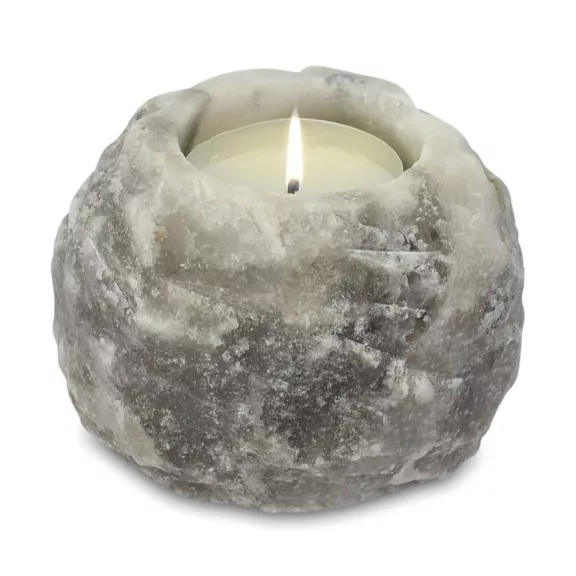 Kerzenhalter aus grauem Himalaya-Salz, 600–800 g Kerzenhalter aus grauem Himalaya-Salz, 600–800 g