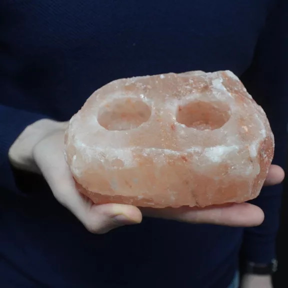 Natur-Salz-Kerzenhalter – doppelt Natur-Salz-Kerzenhalter – doppelt