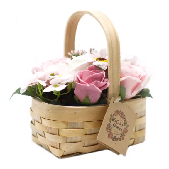 Mittelgroßer rosa Blumenstrauß im Weidenkorb Mittelgroßer rosa Blumenstrauß im Weidenkorb