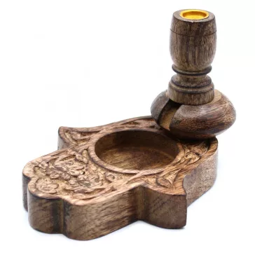   Kleiner Mango-Holz „Flüssiger Rauch“ Räucherstäbchenhalter – Hamsa
