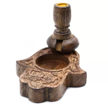   Kleiner Mango-Holz „Flüssiger Rauch“ Räucherstäbchenhalter – Hamsa