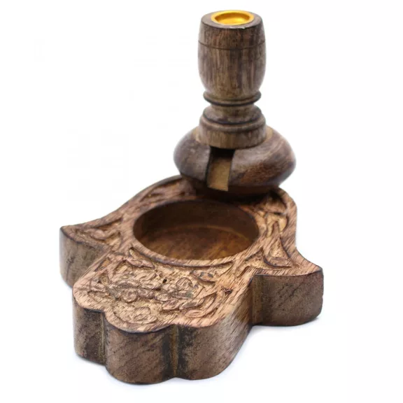 Kleiner Mango-Holz „Flüssiger Rauch“ Räucherstäbchenhalter – Hamsa Kleiner Mango-Holz „Flüssiger Rauch“ Räucherstäbchenhalter – Hamsa