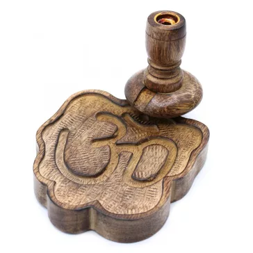   Kleiner Mango-Holz „Flüssiger Rauch“ Räucherstäbchenhalter – Ohm