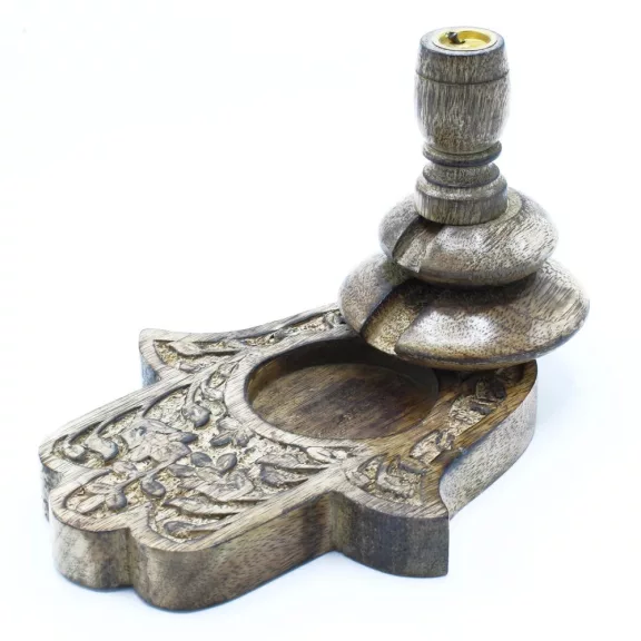 Mittlerer Mango-Holz „Flüssiger Rauch“ Räucherstäbchenhalter – Hamsa Mittlerer Mango-Holz „Flüssiger Rauch“ Räucherstäbchenhalter – Hamsa