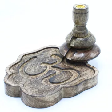   Mittlerer Mango-Holz „Flüssiger Rauch“ Räucherstäbchenhalter – Ohm