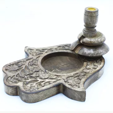   Großer Mango-Holz „Flüssiger Rauch“ Räucherstäbchenhalter – Hamsa