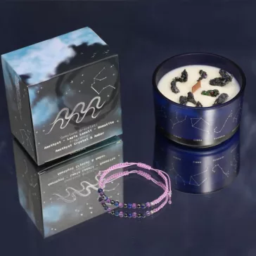 Wassermann – Sternzeichen Kerze mit Kristallen und Armband