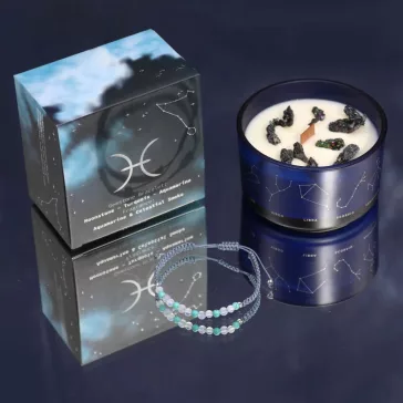Fische – Sternzeichen Kerze mit Kristallen und Armband