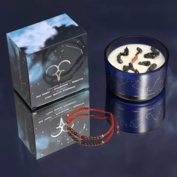 Widder - Sternzeichen Kerze mit Kristallen und Armband