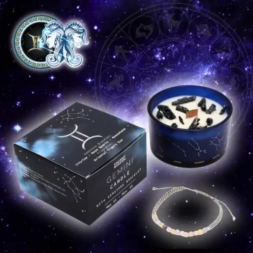 Zwillinge – Sternzeichen Kerze mit Kristallen und Armband