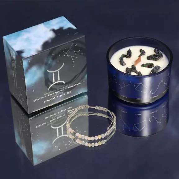Zwillinge – Sternzeichen Kerze mit Kristallen und Armband
