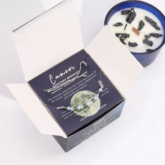 Krebs - Sternzeichen Kerze mit Kristallen und Armban Krebs - Sternzeichen Kerze mit Kristallen und Armban