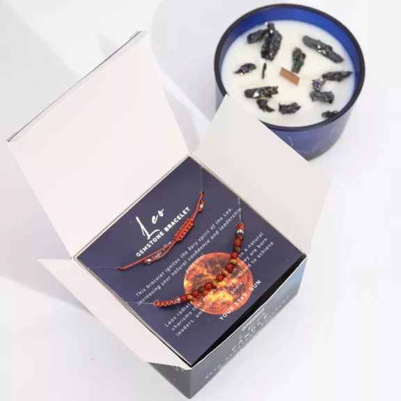 Löwe – Sternzeichen Kerze mit Kristallen und Armban