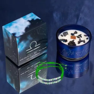 Waage - Sternzeichen Kerze mit Kristallen und Armban