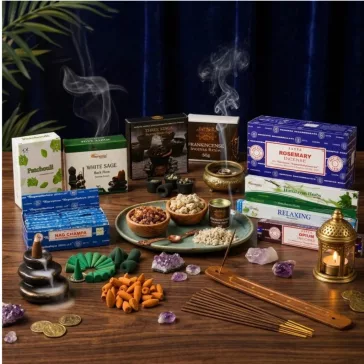 Räucherstäbchen, Räucherkegel, Räucherharze, Räucherbündel und Räucherständer