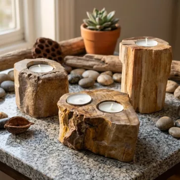 Teelichthalter aus versteinertem Holz